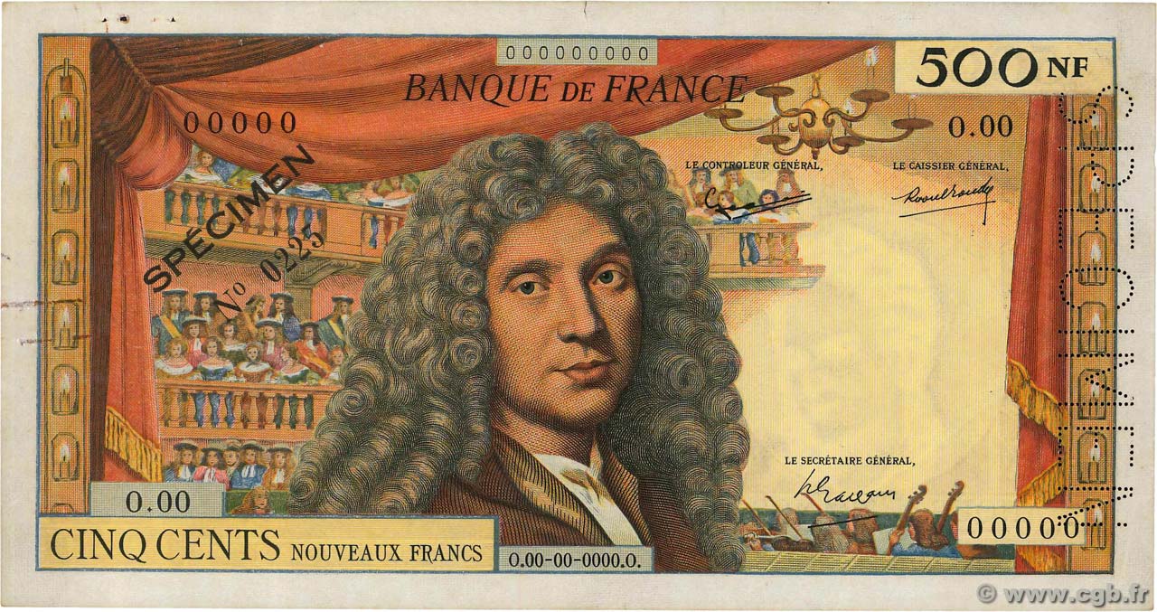 500 Nouveaux Francs MOLIÈRE Spécimen FRANCE  1959 F.60.01Spn VF+