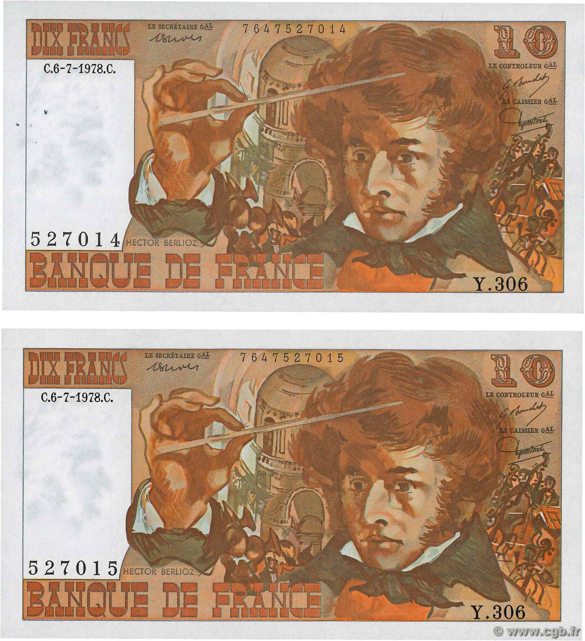 10 Francs BERLIOZ Consécutifs FRANCE  1978 F.63.25 UNC
