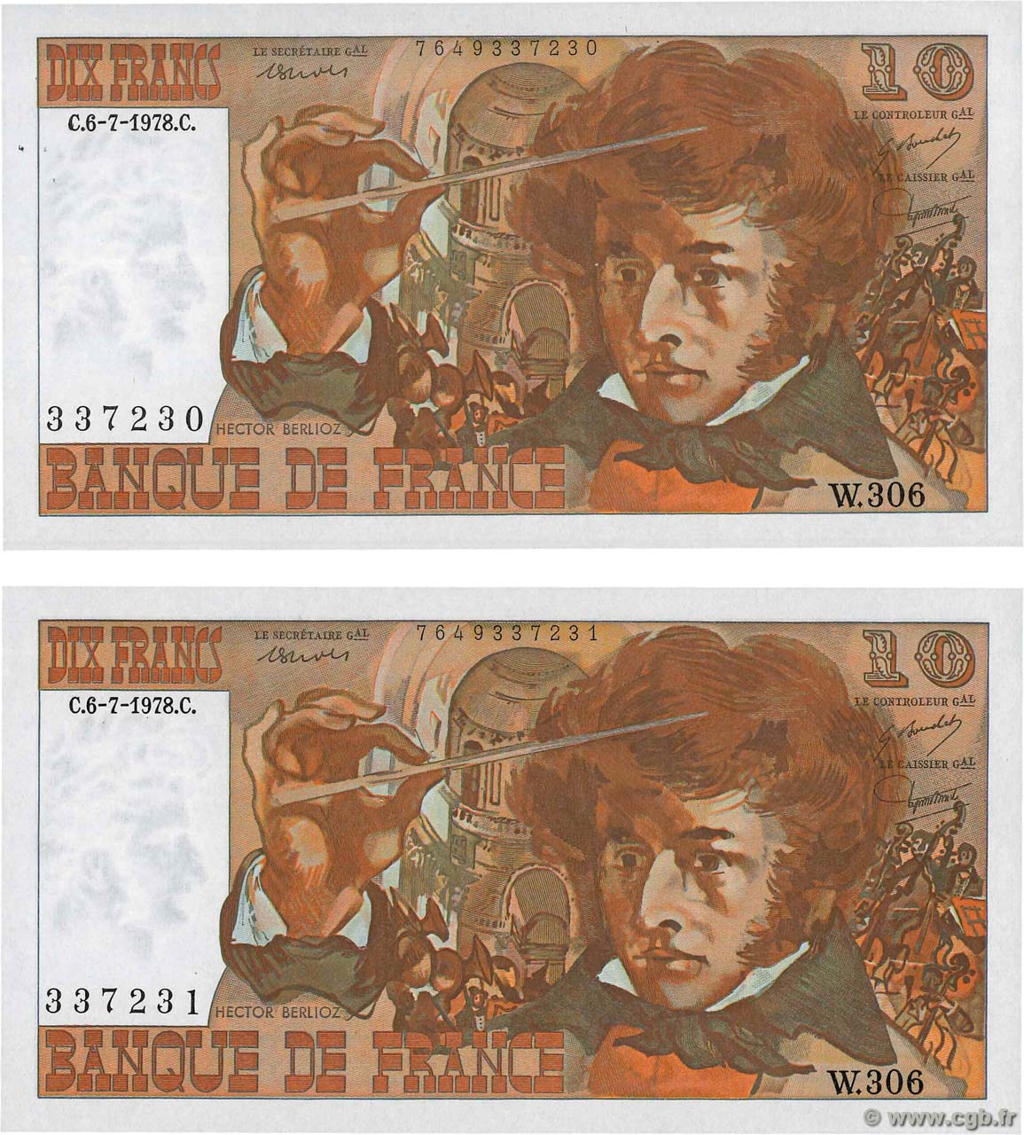 10 Francs BERLIOZ Consécutifs FRANCIA  1978 F.63.25W306 SC+