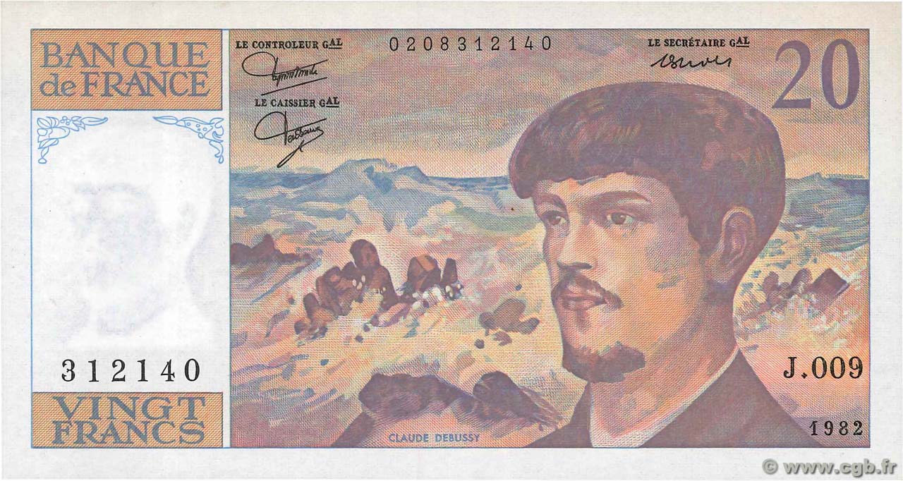 20 Francs DEBUSSY FRANCIA  1982 F.66.03 FDC