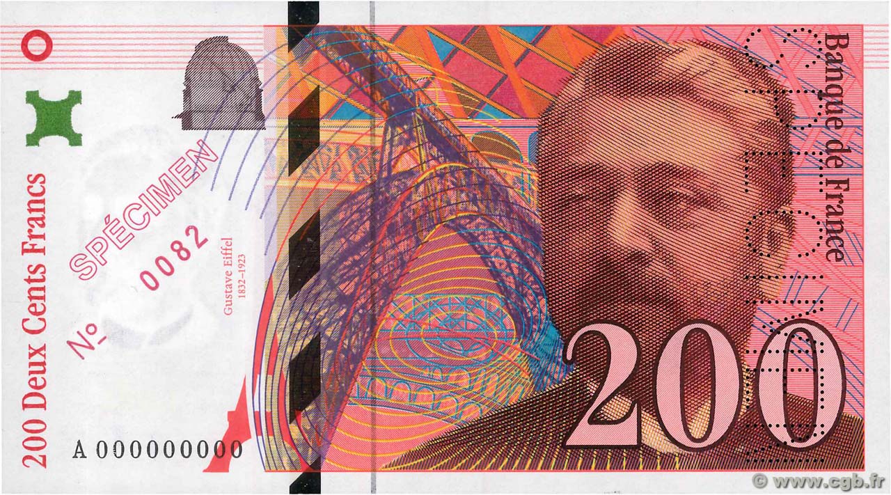 200 Francs EIFFEL Spécimen FRANCE  1995 F.75.01Spn UNC