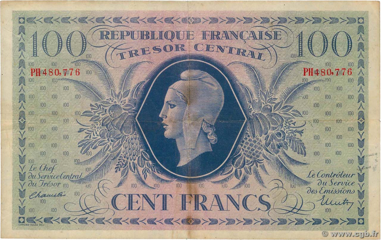 100 Francs MARIANNE FRANCE  1943 VF.06.01b TB