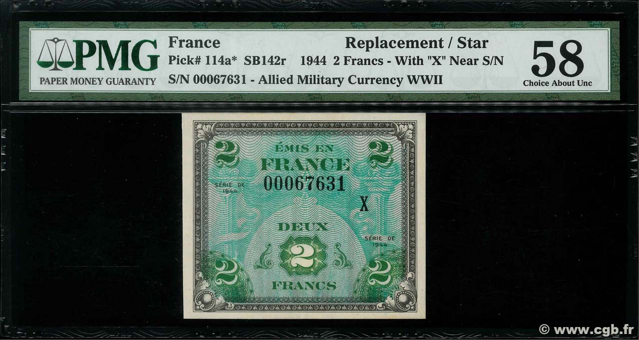 2 Francs DRAPEAU Petit numéro FRANCIA  1944 VF.16.03 SPL+
