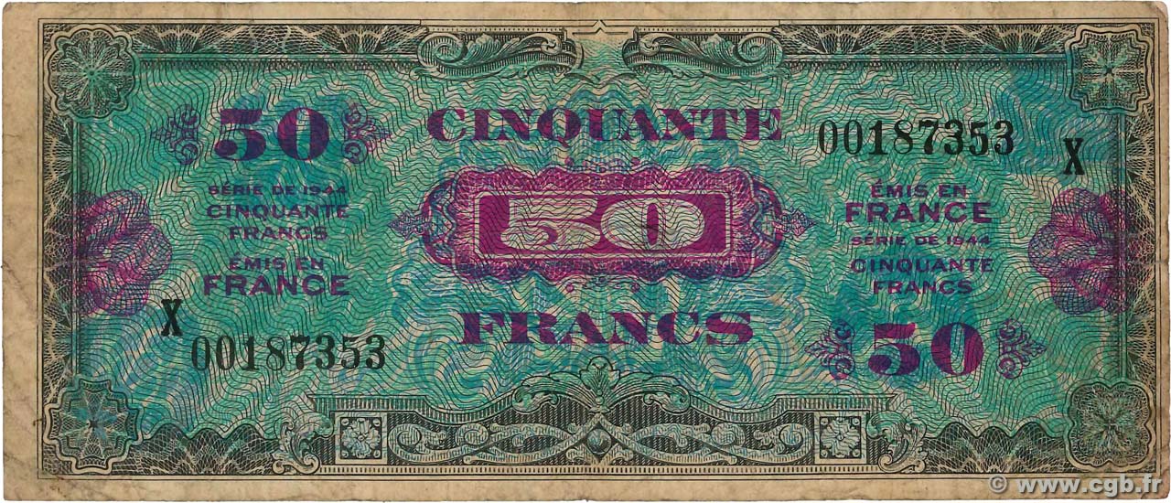 50 Francs DRAPEAU FRANCIA  1944 VF.19.02 q.MB