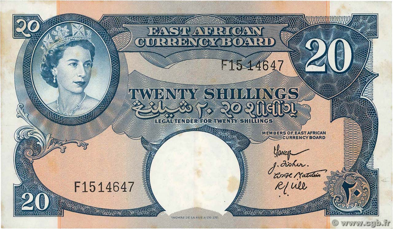 20 Shillings AFRIQUE DE L EST  1958 P.39 TTB