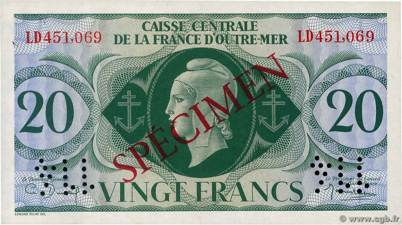 20 Francs Spécimen AFRIQUE ÉQUATORIALE FRANÇAISE  1944 P.17as SPL