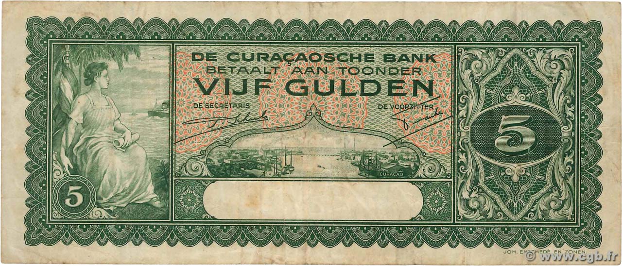 5 Gulden CURACAO  1939 P.22 q.MB