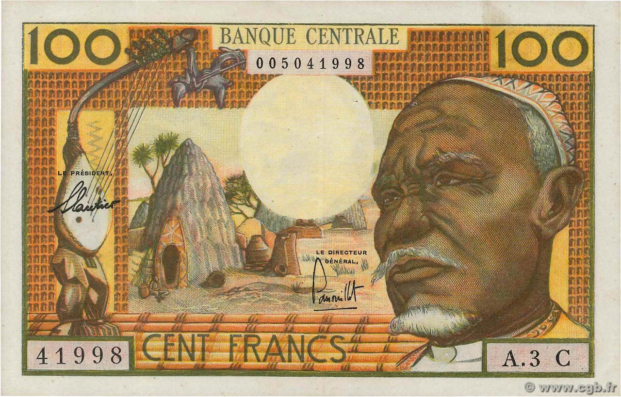 100 Francs ÉTATS DE L AFRIQUE ÉQUATORIALE  1962 P.03c TTB