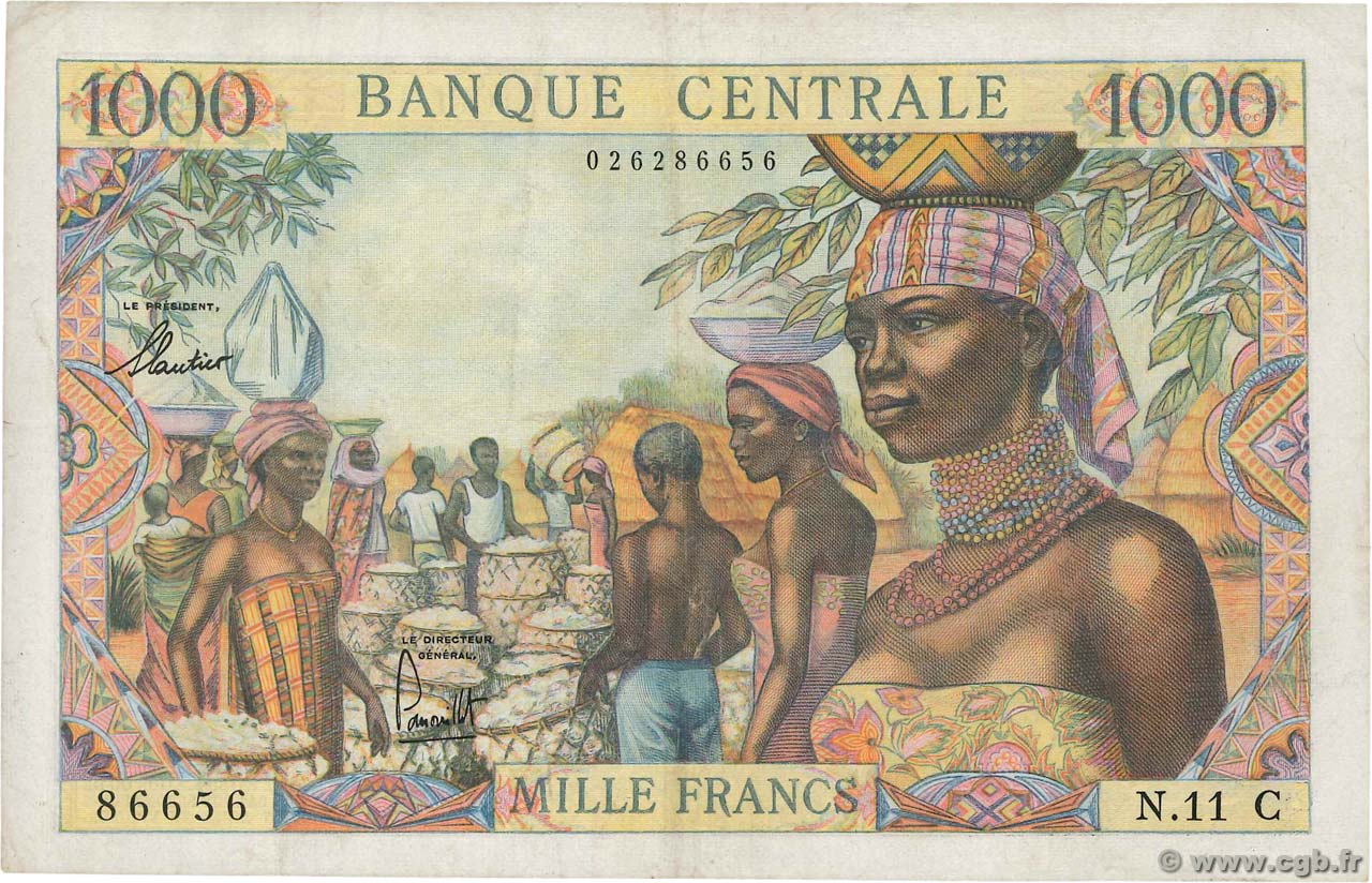 1000 Francs ÉTATS DE L AFRIQUE ÉQUATORIALE  1963 P.05c TB+