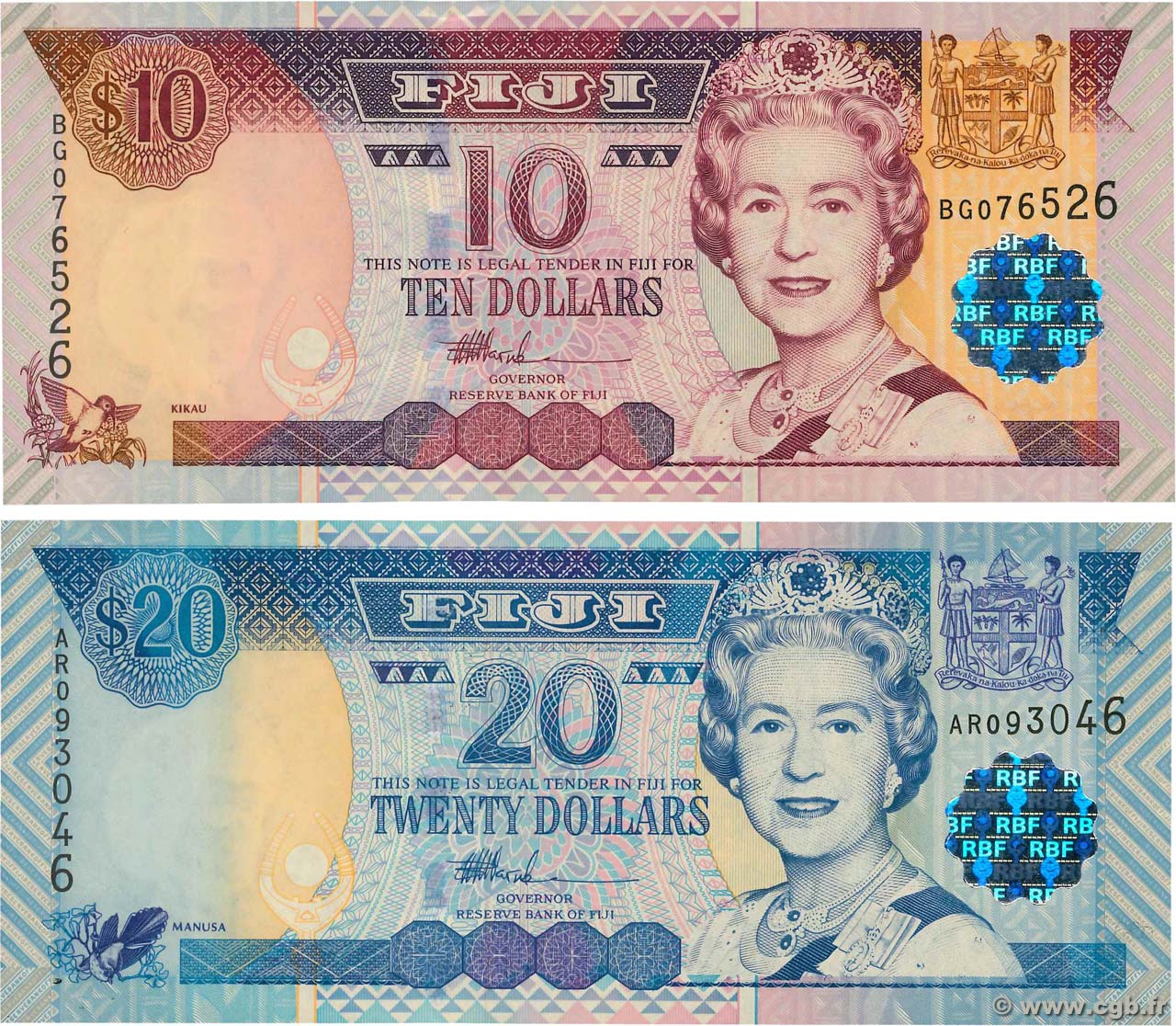 10 et 20 Dollars Lot FIJI  2002 P.106a et P.107a UNC