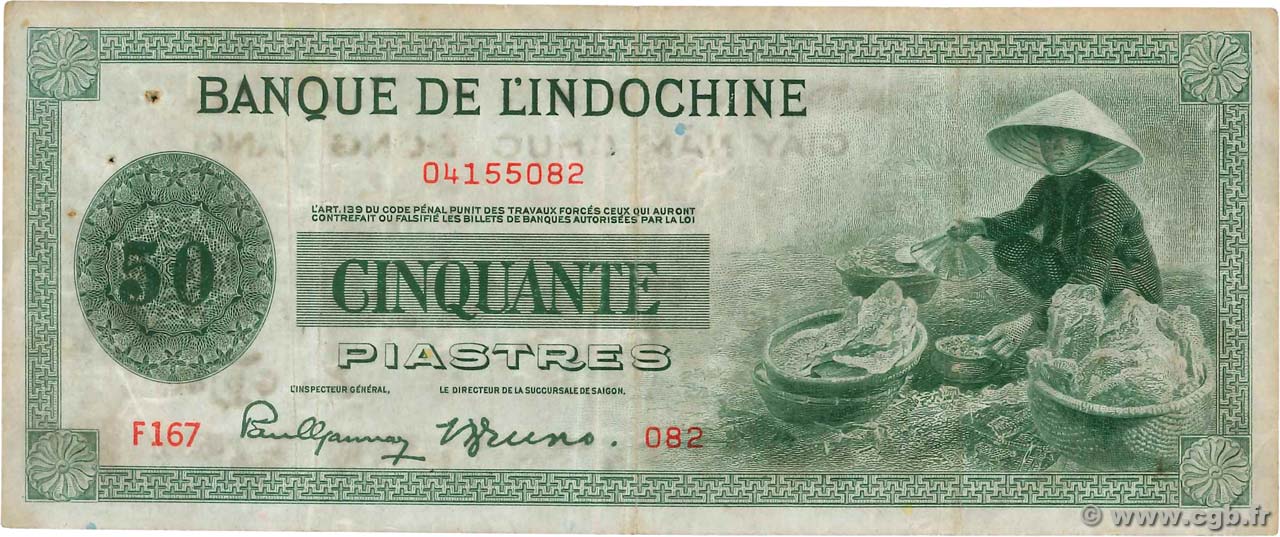 50 Piastres INDOCINA FRANCESE  1945 P.077a q.BB