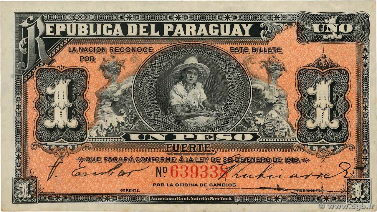 1 Peso PARAGUAY  1916 P.138a SUP