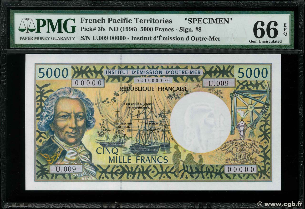 5000 Francs Spécimen POLYNESIA, FRENCH OVERSEAS TERRITORIES  2001 P.03fs UNC