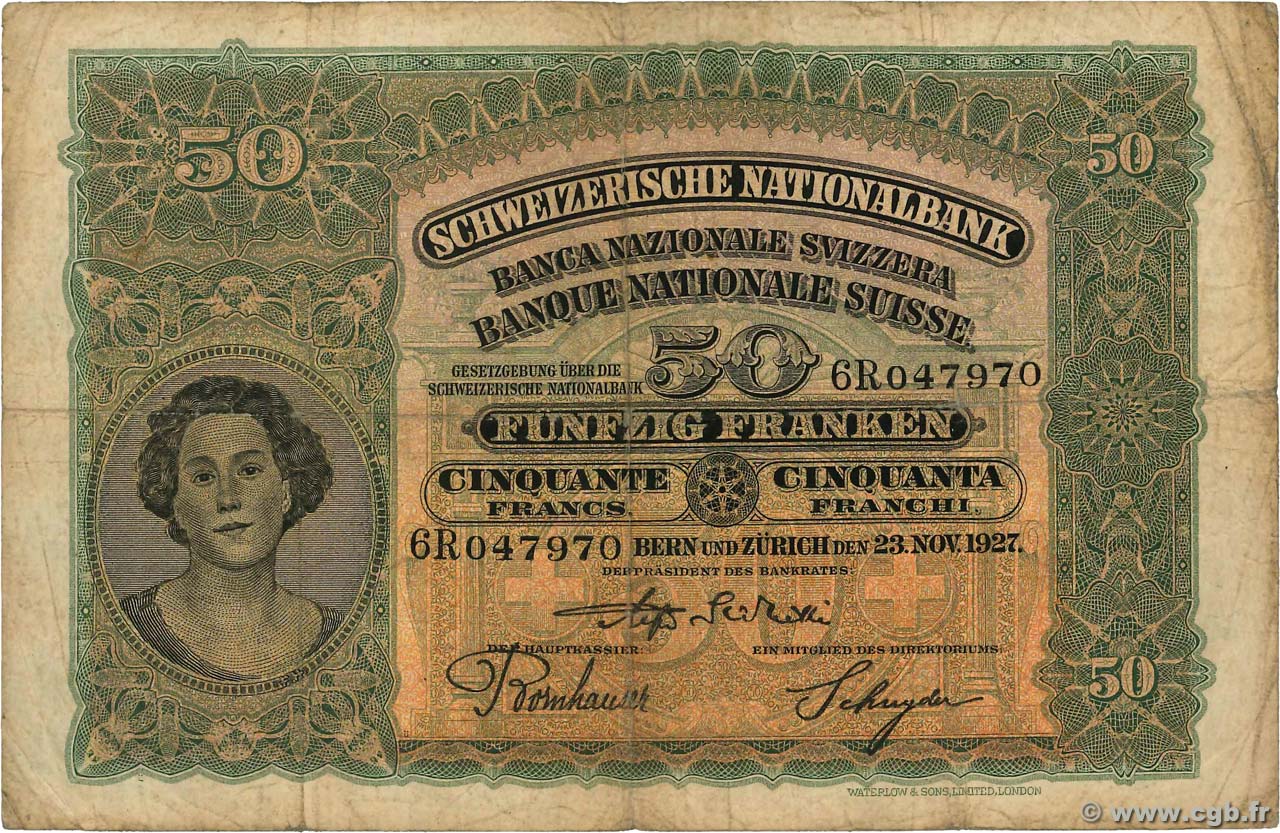 50 Francs SUISSE  1927 P.34c q.MB