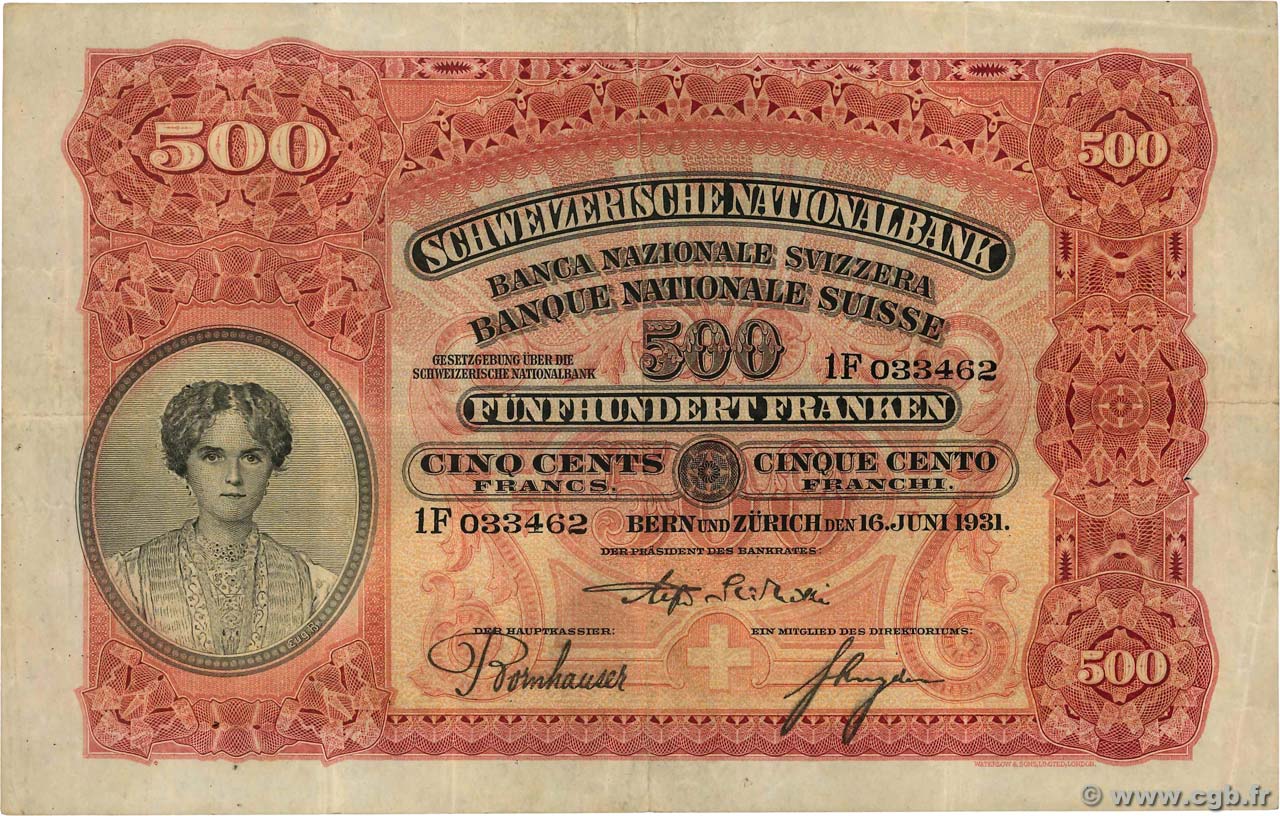 500 Francs SUISSE  1931 P.36b TTB