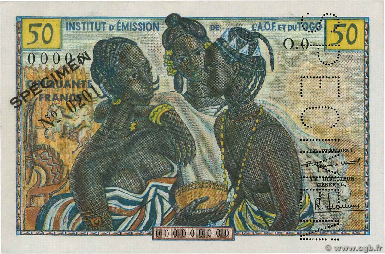 50 Francs Spécimen AFRIQUE OCCIDENTALE FRANÇAISE (1895-1958)  1956 P.45s pr.NEUF