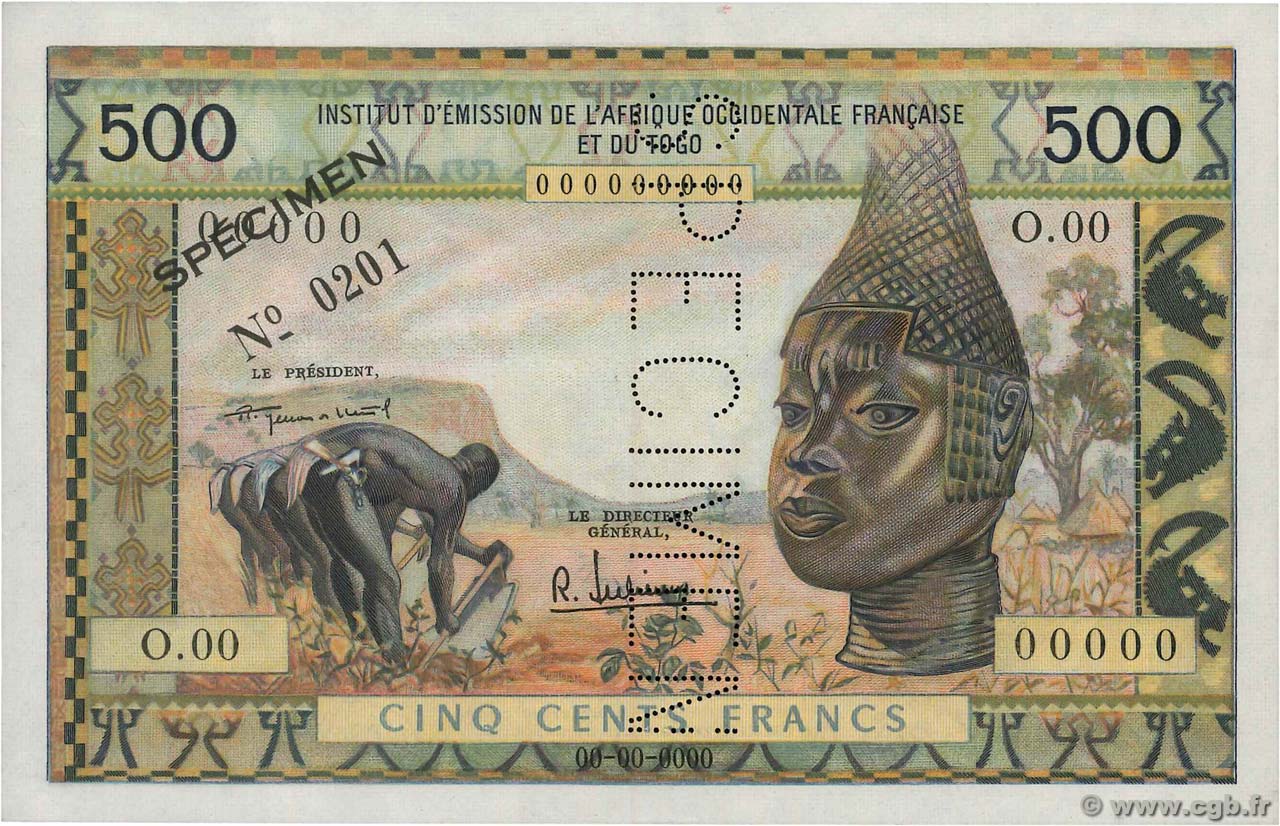 500 Francs Spécimen AFRIQUE OCCIDENTALE FRANÇAISE (1895-1958)  1957 P.47s pr.NEUF