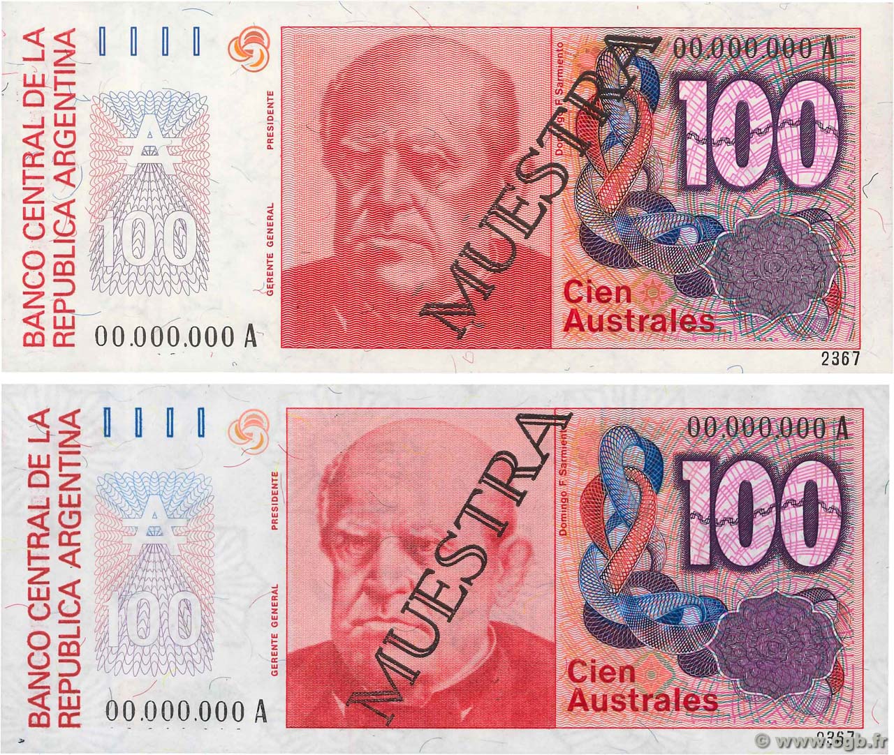 100 Australes Spécimen ARGENTINIEN  1985 P.327s ST