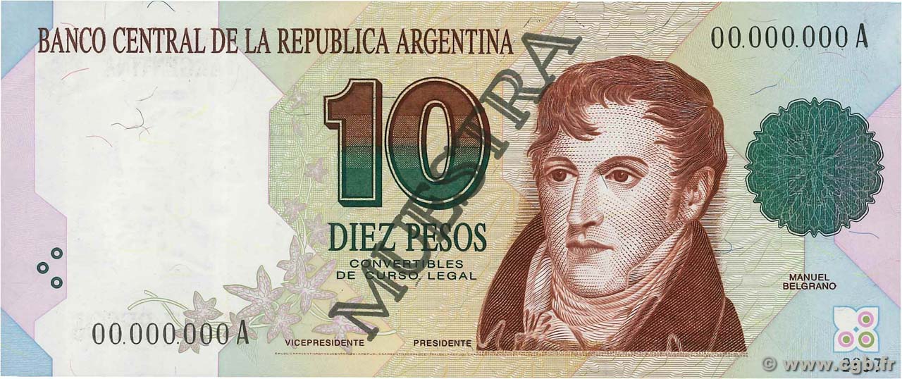 10 Pesos Spécimen ARGENTINE  1992 P.342s pr.NEUF