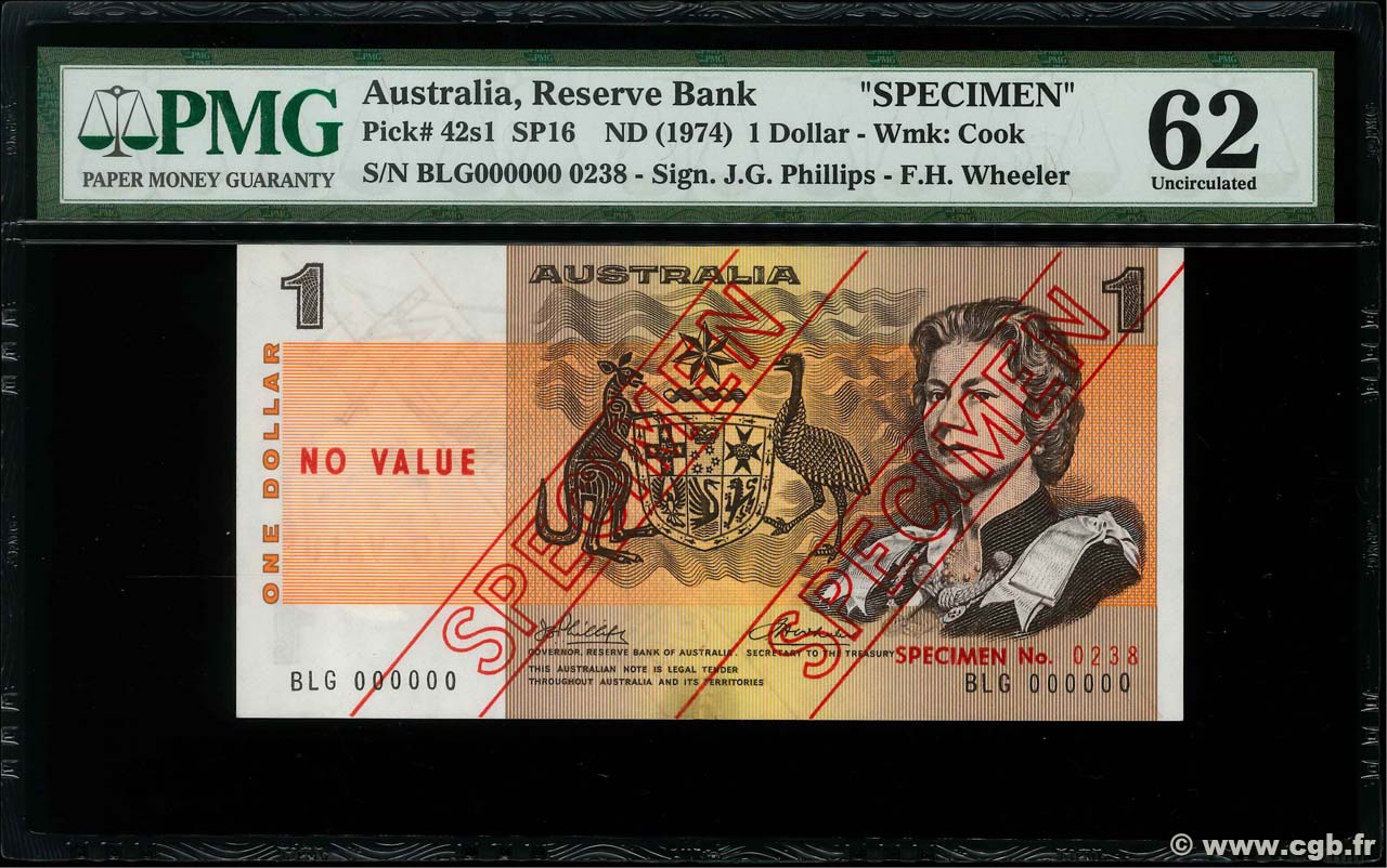 1 Dollar Spécimen AUSTRALIEN  1974 P.42as fST+