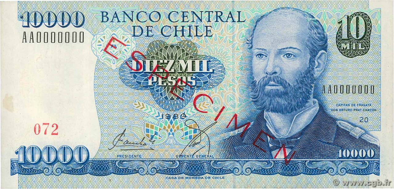 10000 Pesos Spécimen CHILE
  1989 P.156s SC