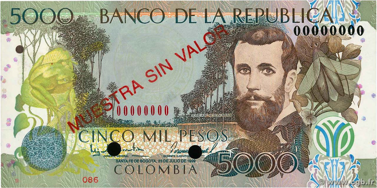 5000 Pesos Oro Spécimen KOLUMBIEN  1997 P.447cs ST