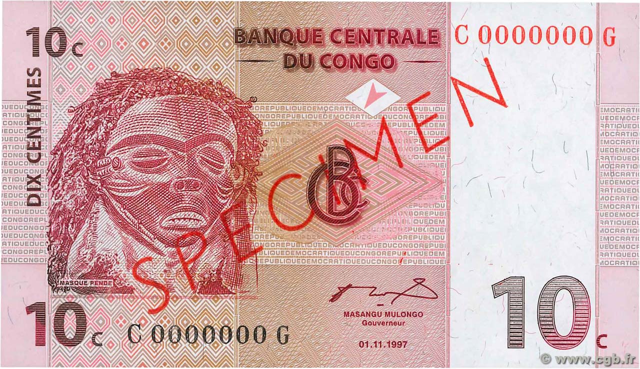 10 Centimes Spécimen CONGO (RÉPUBLIQUE)  1997 P.082s NEUF