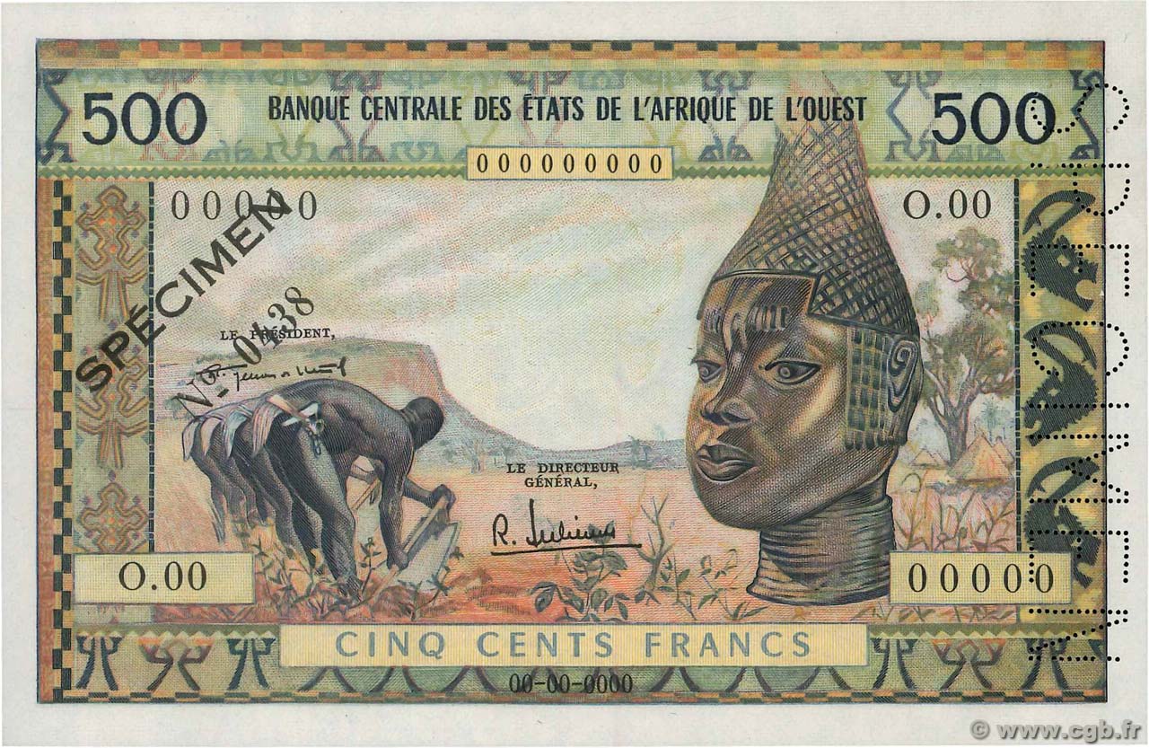 500 Francs Spécimen ÉTATS DE L AFRIQUE DE L OUEST  1959 P.003s pr.NEUF