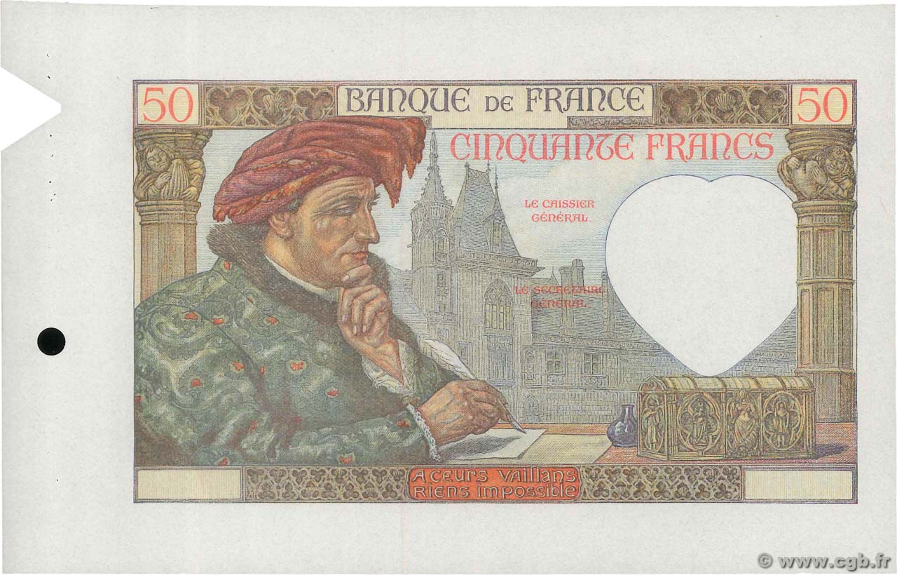 50 Francs JACQUES CŒUR Épreuve FRANCE  1940 F.19.00Ec UNC