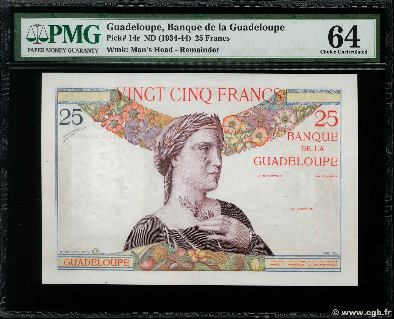 25 Francs Épreuve GUADELOUPE  1927 P.14r pr.NEUF