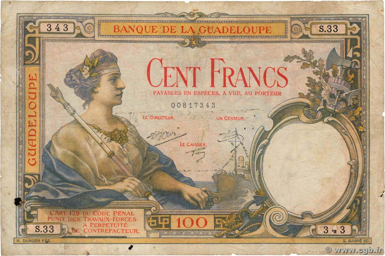 100 Francs GUADELOUPE  1930 P.16 B