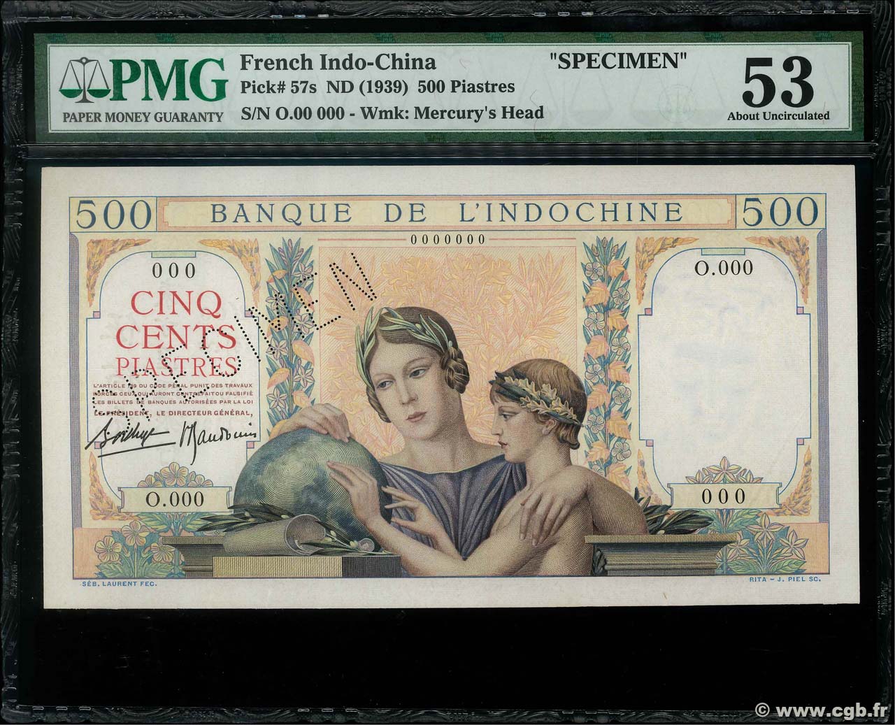500 Piastres Spécimen INDOCHINA  1939 P.057s EBC+