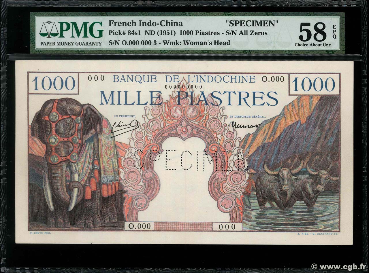 1000 Piastres Spécimen INDOCHINA  1951 P.084s1 SC+