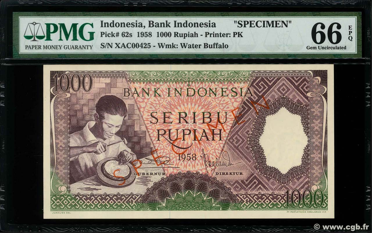 1000 Rupiah Spécimen INDONÉSIE  1958 P.062s NEUF