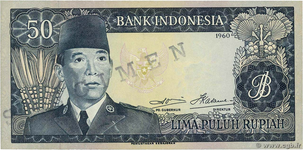 50 Rupiah Spécimen INDONESIA  1960 P.085bs UNC-