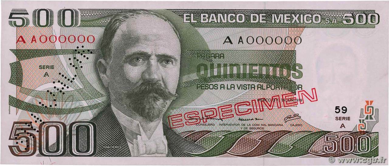 500 Pesos Spécimen MEXIQUE  1979 P.069s NEUF