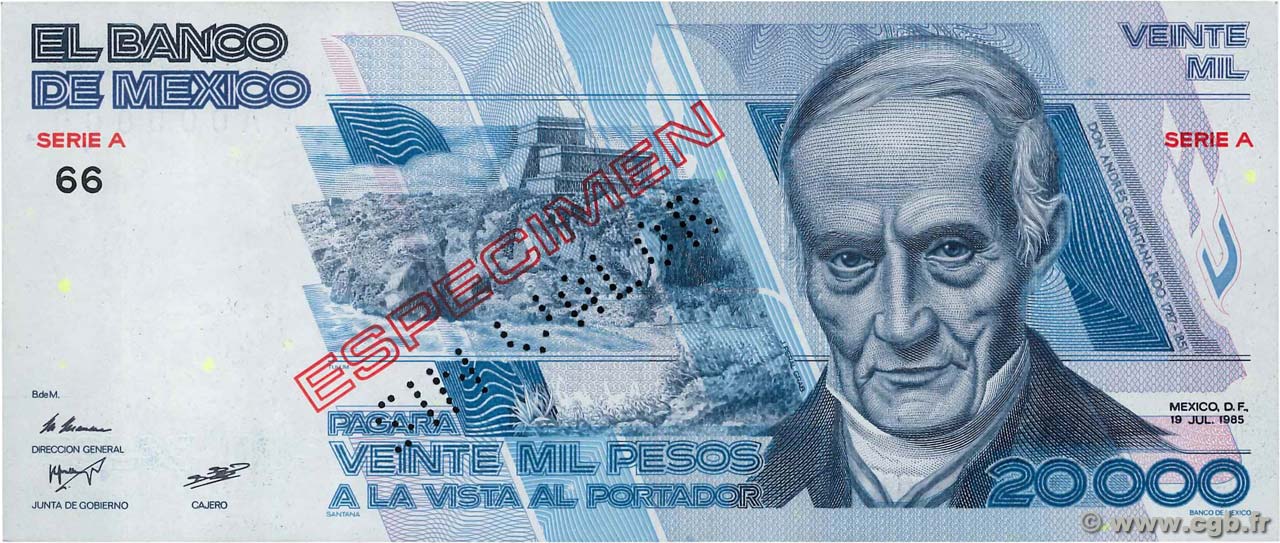 20000 Pesos Spécimen MEXICO  1985 P.091as UNC