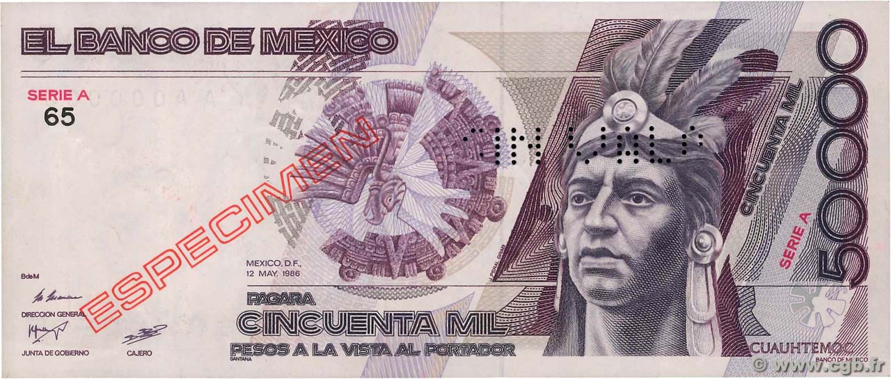 50000 Pesos Spécimen MEXIQUE  1986 P.093as SUP+