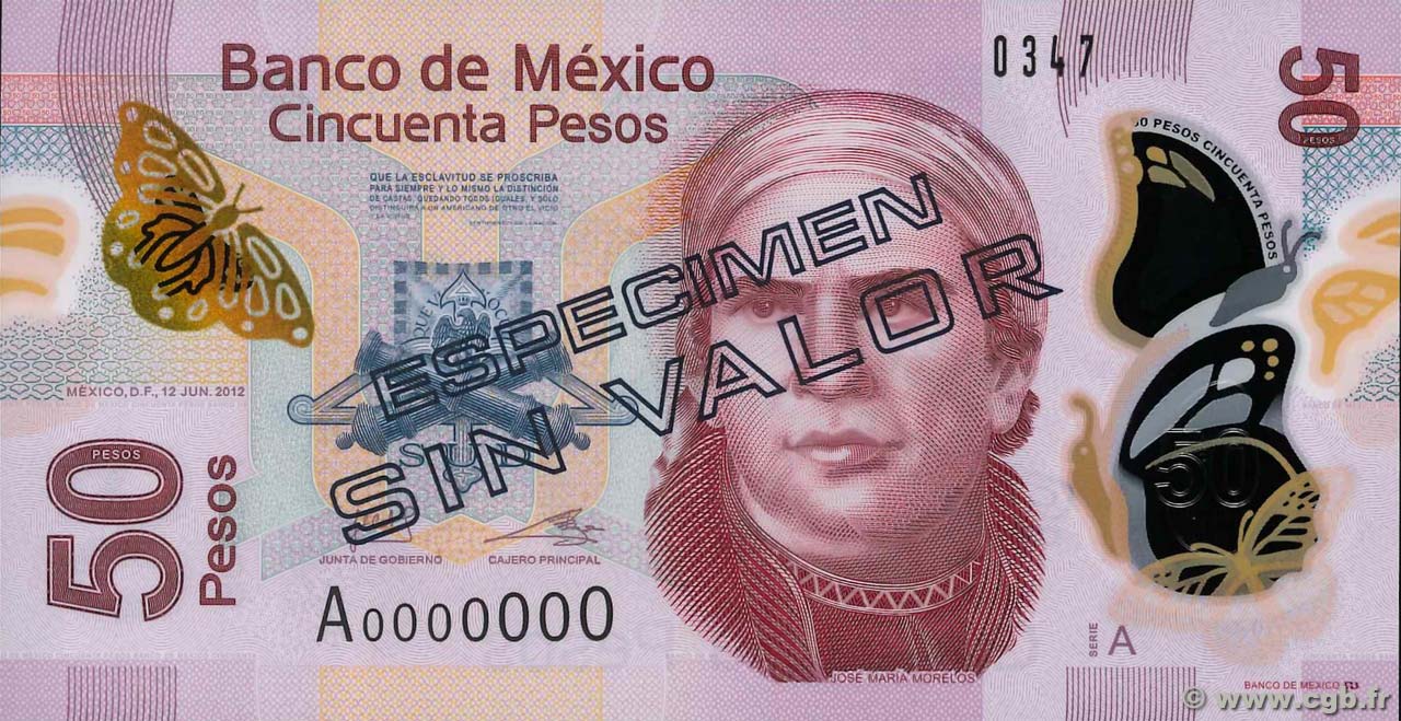 50 Pesos Spécimen MEXIQUE  2012 P.123Ass NEUF
