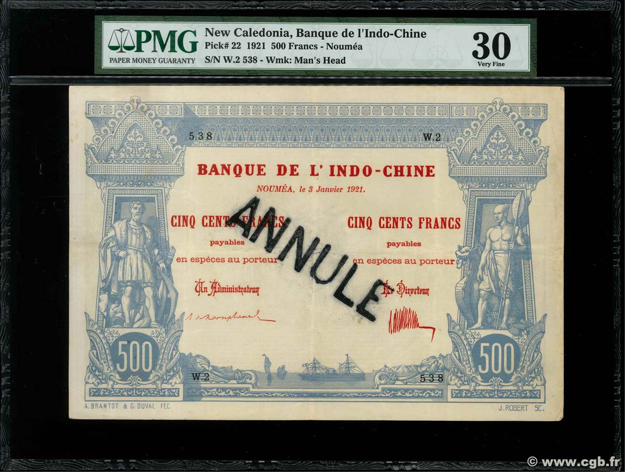 500 Francs Annulé NEW CALEDONIA  1921 P.22s VF