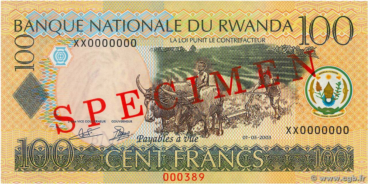 100 Francs Spécimen RWANDA  2003 P.29as pr.NEUF