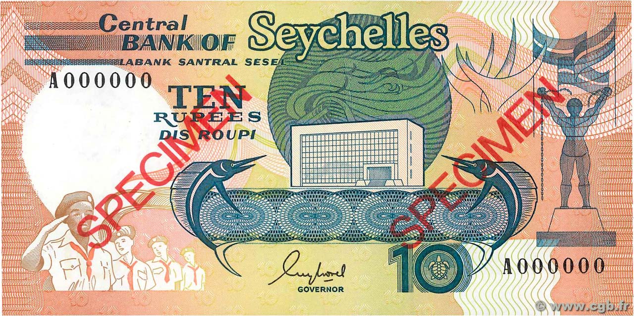 10 Rupees Spécimen SEYCHELLES  1989 P.32s UNC