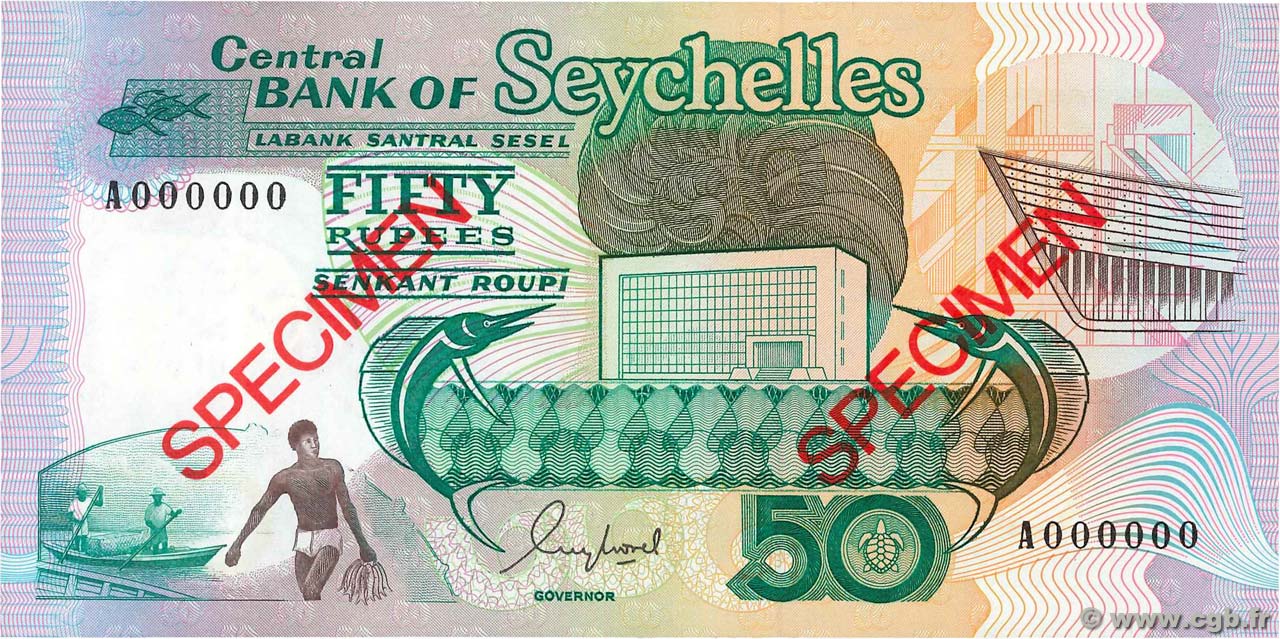 50 Rupees Spécimen SEYCHELLES  1989 P.34s FDC