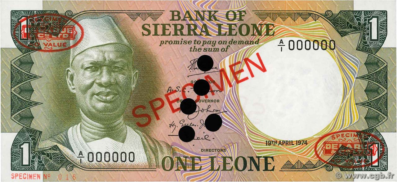 1 Leone Spécimen SIERRA LEONE  1974 P.05as NEUF