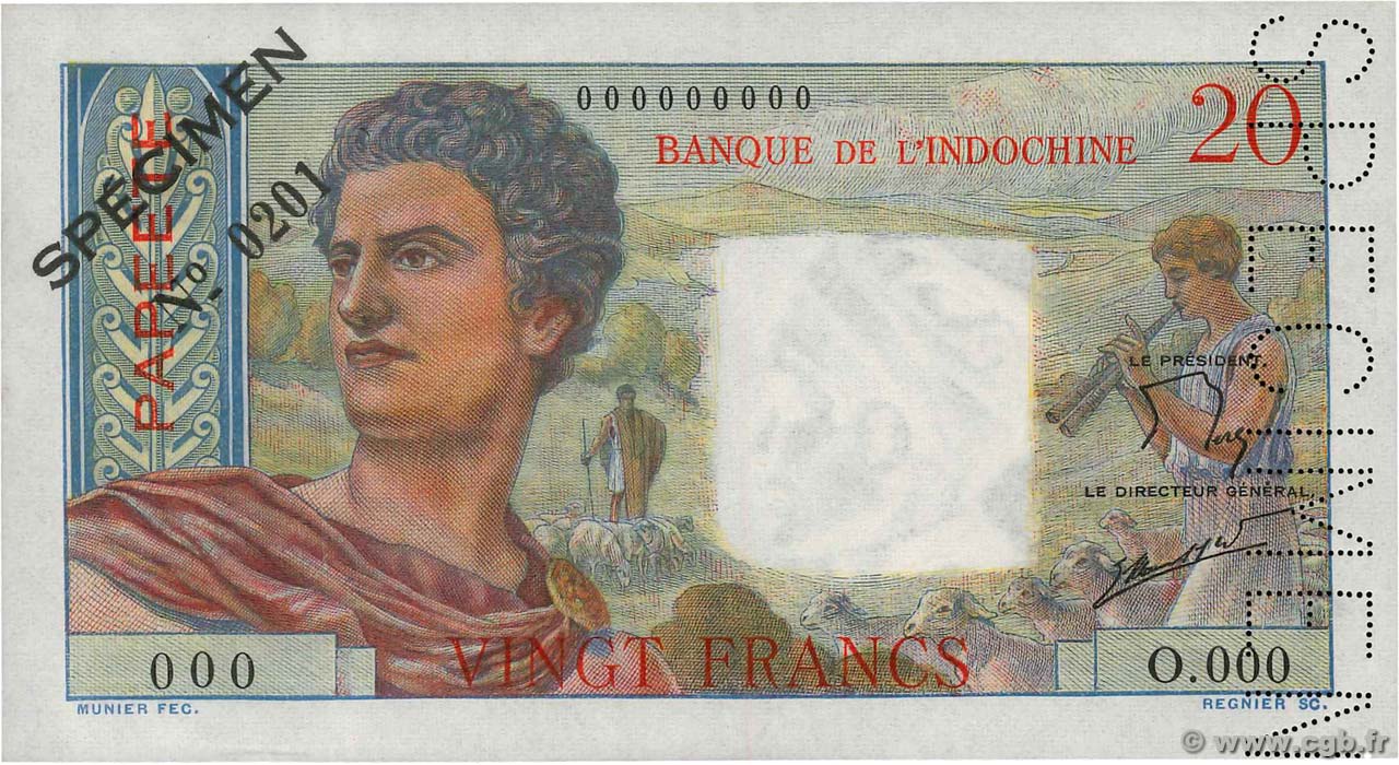 20 Francs Spécimen TAHITI  1963 P.21cs pr.NEUF
