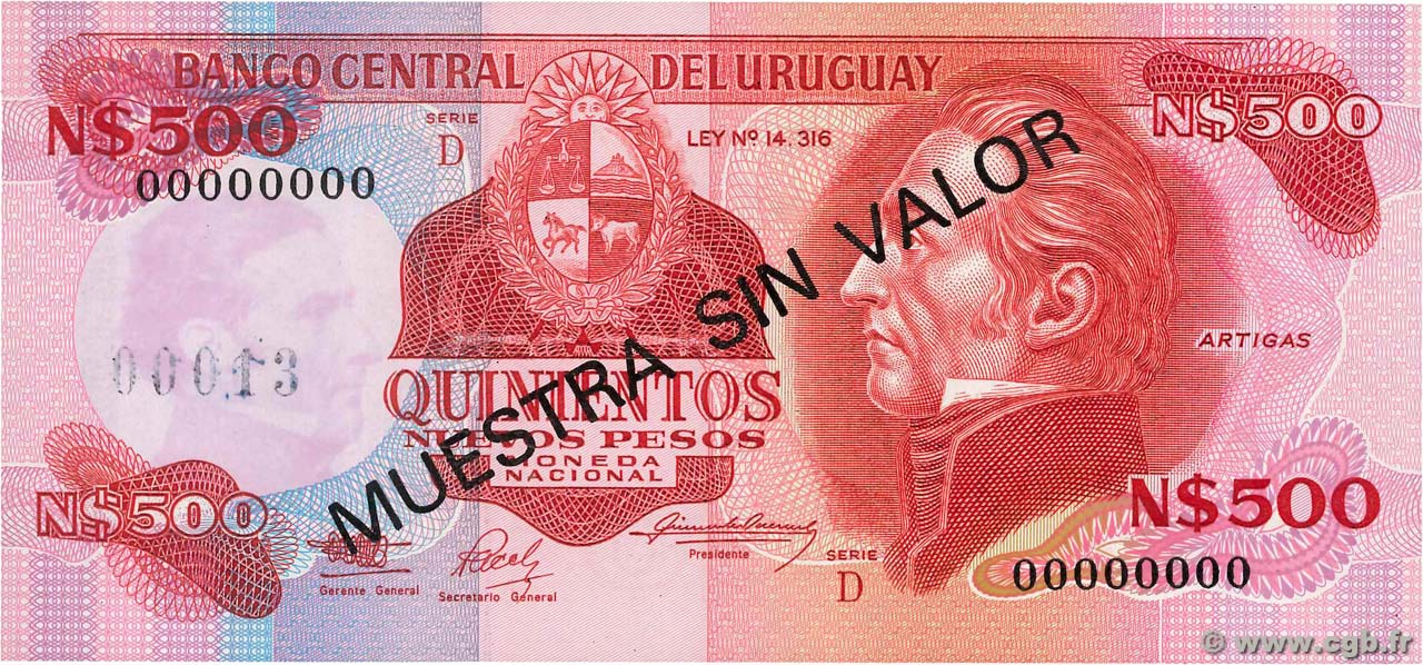 500 Nuevos Pesos Spécimen URUGUAY  1991 P.063As q.FDC