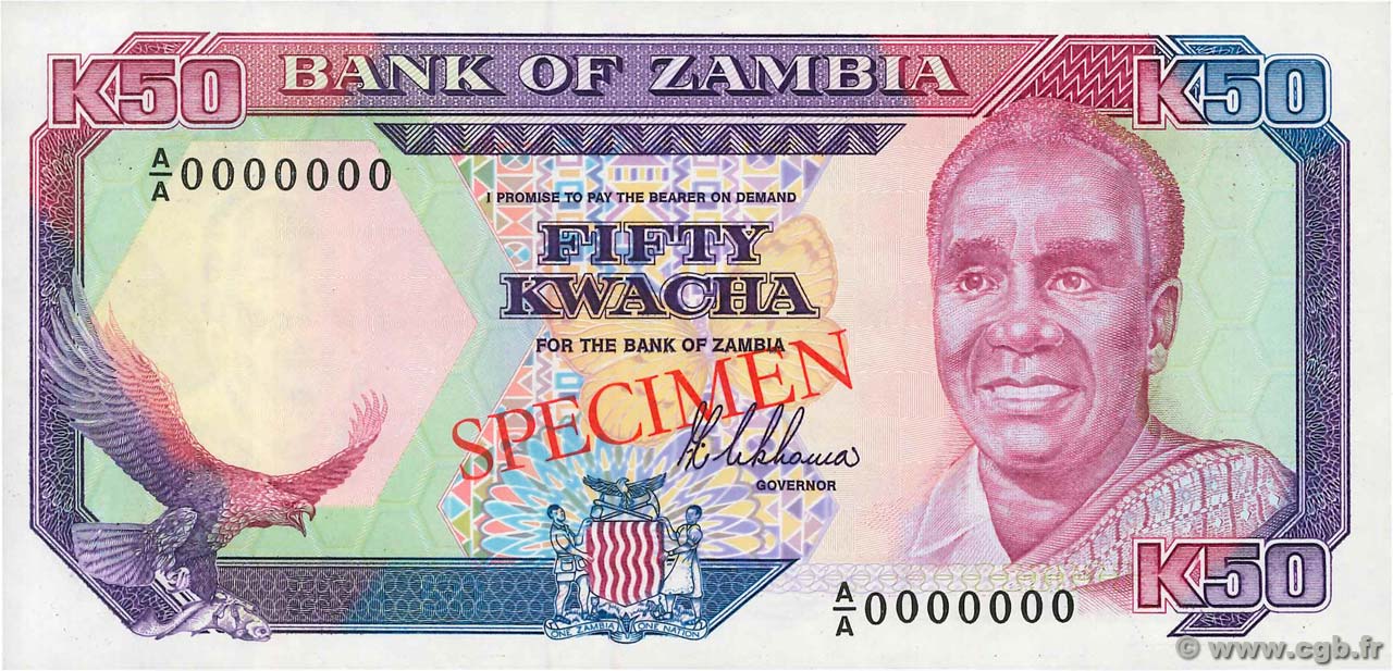 50 Kwacha Spécimen ZAMBIE  1989 P.33as NEUF