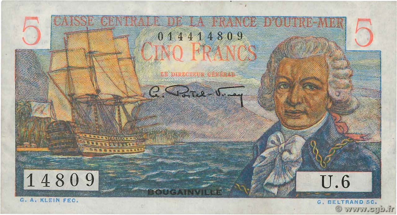5 Francs Bougainville AFRIQUE ÉQUATORIALE FRANÇAISE  1946 P.20B AU+