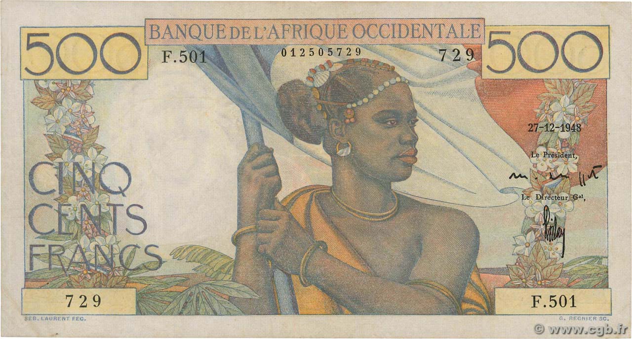 500 Francs AFRIQUE OCCIDENTALE FRANÇAISE (1895-1958)  1948 P.41 TTB