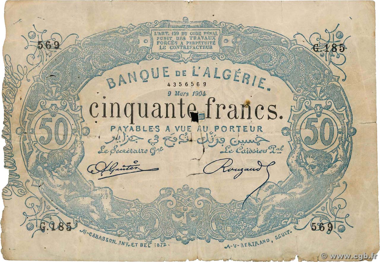 50 Francs Faux ALGERIA  1904 P.073x B